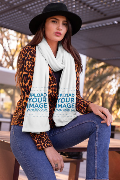 Scarf Mockup of a Girl with a Fedora Hat at the Park 25662