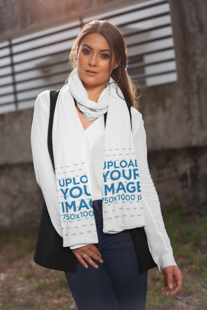 Mockup of a Trendy Woman with Pretty Eyes Wearing a Scarf in an Urban Scenario 25682