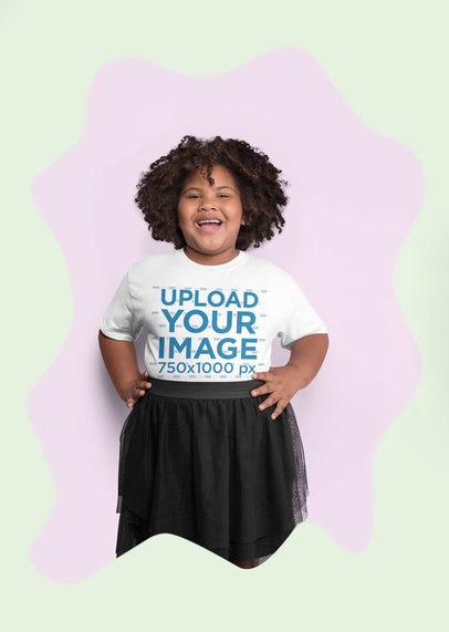 Tee Mockup of a Curly-Haired Girl Having Fun at a Studio