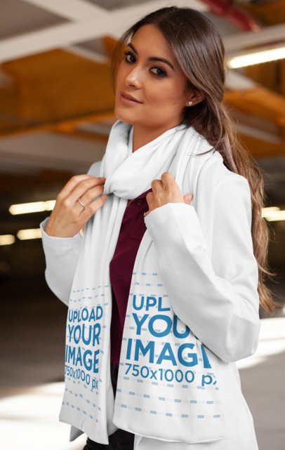 Mockup of a Long-Haired Girl with Gorgeous Eyes Wearing a Scarf 25685
