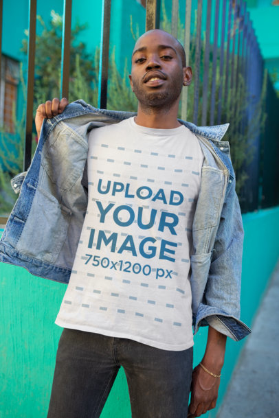 Mockup of a Bearded Man Revealing the T-Shirt