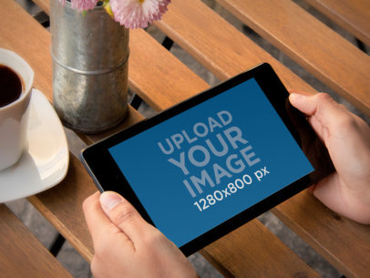 Mockup of a Woman Holding a Samsung Phone