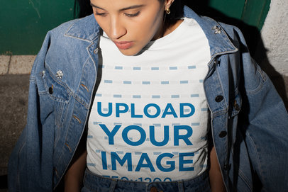 Tee Mockup of a Young Woman Looking Down