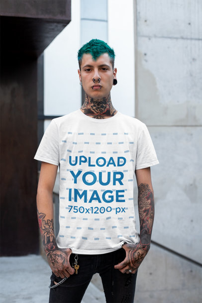 Mockup of a Punk Man with a Nose Piercing Wearing a T-Shirt