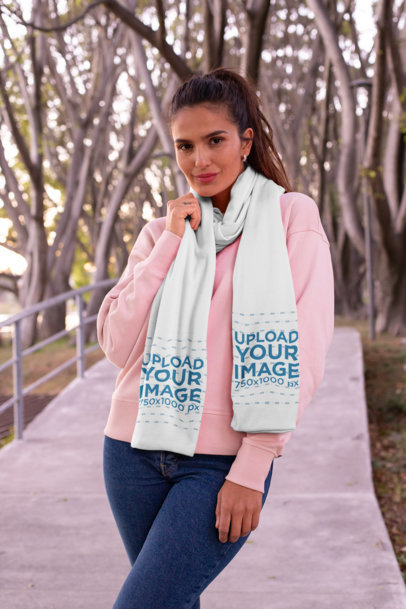 Scarf Mockup of a Woman in a Park Sidewalk 25673