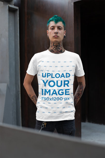 Mockup of a T-Shirt Worn by a Tattooed Man