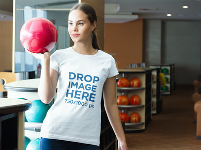 T-Shirt Mockup Featuring a Girl at a Bowling Center a7991