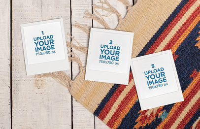 Mockup of Three Polaroid Frames over a Tribal Mat 26166