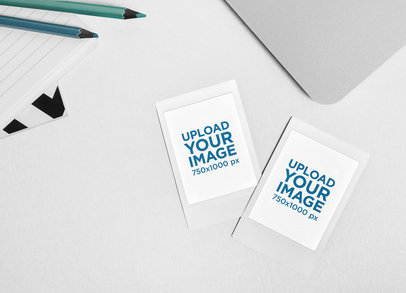 Polaroid Frames Mockup Featuring a Study Desk 26169