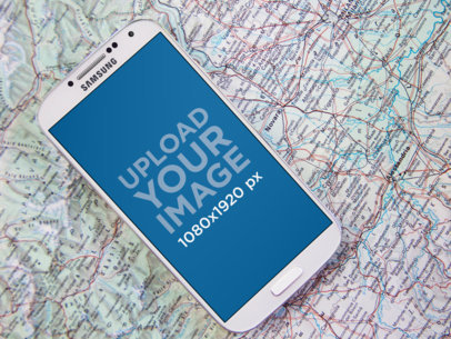 Mockup of a Samsung Phone Placed on a Map