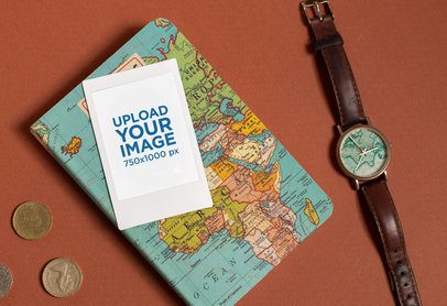 Instax Frame Mockup Featuring a Vintage Traveling Kit 26177