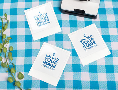 Mockup of Three Polaroid Picture Frames over a Checkered Tablecloth 26182