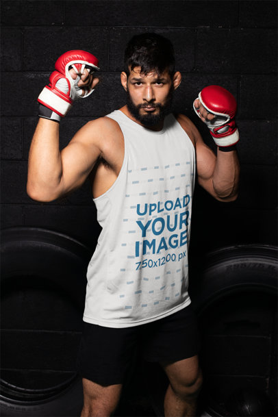 Mockup of a Flexing MMA Fighter in a Sleeveless Shirt