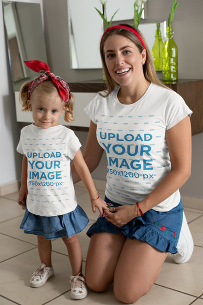 T-Shirt Mockup of a Mommy and Her Daughter Wearing Matching Outfits 26493