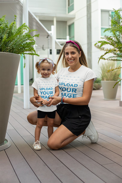 T-Shirt Mockup of a Cool Mom with Her Little Girl