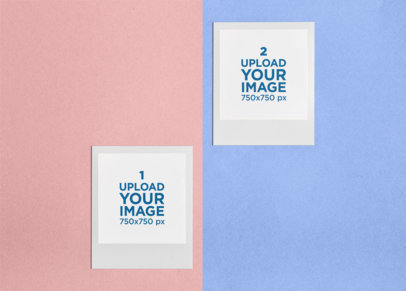Mockup of Two Polaroid Frames Displayed over a Split-Color Surface 26306