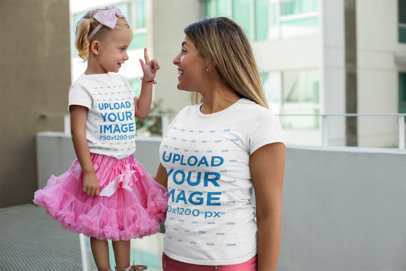 T-Shirt Mockup of a Mother and a Daughter with Matching Outfits