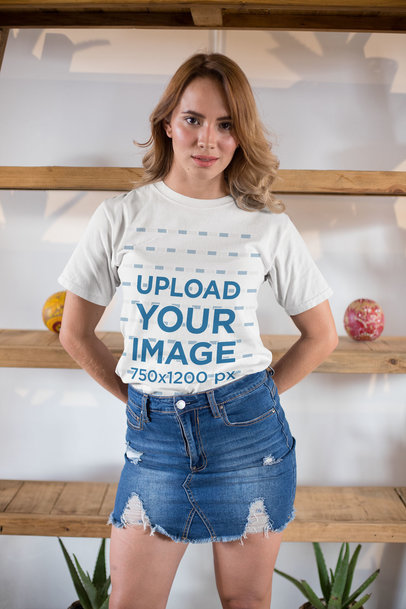 T-Shirt Mockup of a Woman Wearing a Denim Skirt 