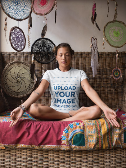 T-Shirt Mockup of a Yoga Woman Surrounded by Tribal Ornaments