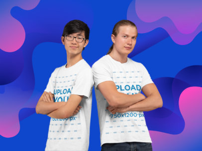 T-Shirt Mockup of Two Gamers in a Studio