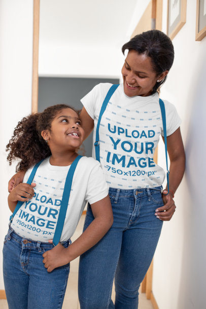 T-Shirt Mockup of a Girl and Her Mommy Wearing Coordinated Outfits