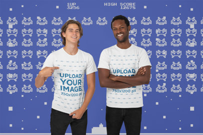Mockup of Two Gamers Wearing T-Shirts 26426