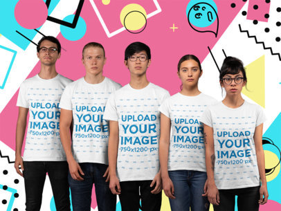 T-Shirt Mockup of a Diverse Group of Gamers Standing Inside a Studio
