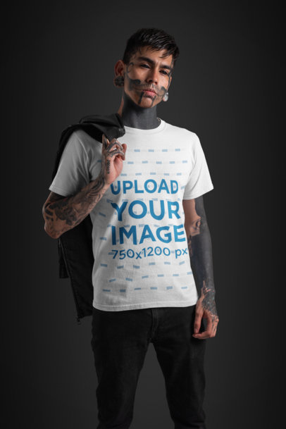 T-Shirt Mockup of a Tough Goth Man