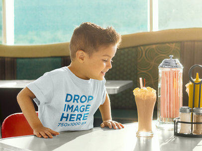 Young Boy Having a Milkshake T-Shirt Mockup