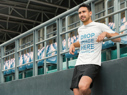 Athletic Man at a Sports Stadium T-Shirt Mockup