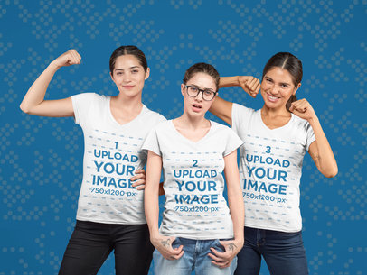 Tee Mockup Featuring Three Cool Gamer Women