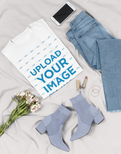 Flat Lay Tee Mockup of a Fashionable Outfit 26331