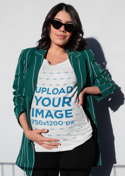 T-Shirt Mockup of a Cool Pregnant Woman
