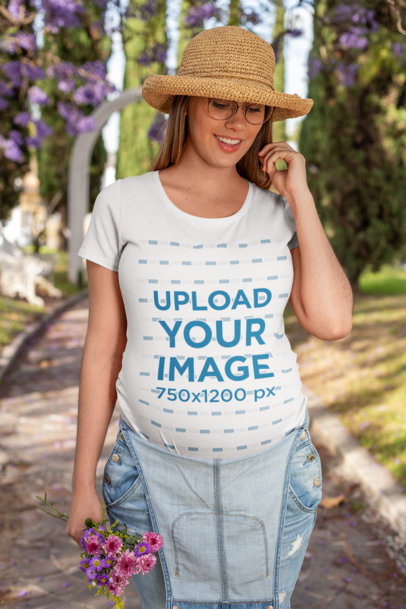 Mockup of a Glowing Pregnant Lady Wearing a Tee