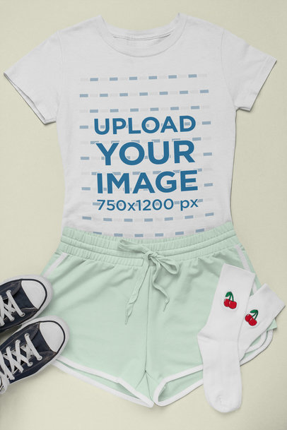 T-Shirt Mockup of a Sporty Outfit in Flat Lay