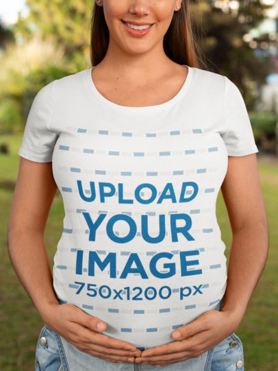 T-Shirt Mockup of a Pregnant Lady at a Garden