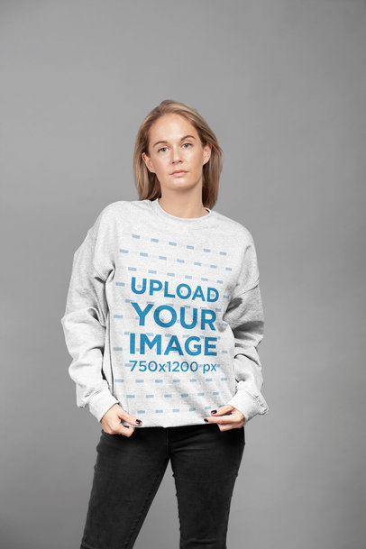 Sweatshirt Mockup of a Short-Haired Blonde Woman at a Studio