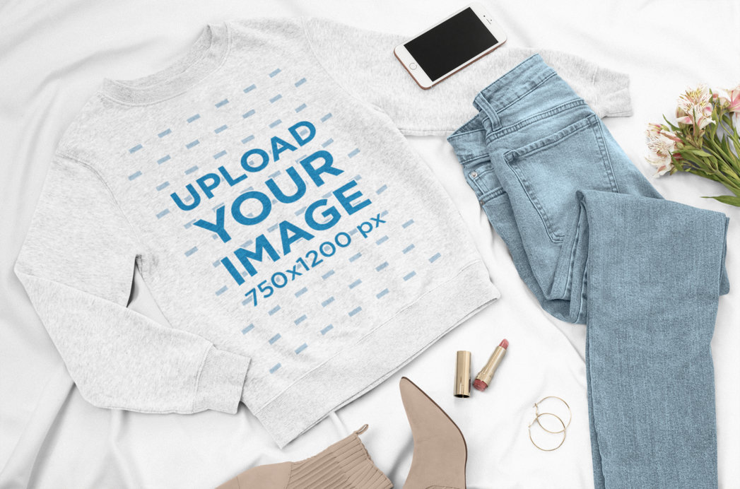Heather Sweatshirt Mockup of a Girly Outfit 26330
