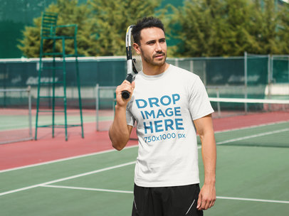 Athletic Man Playing Tennis T-Shirt Mockup