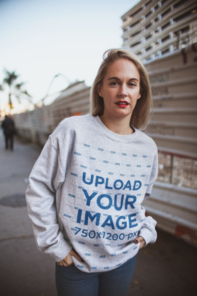 Heathered Sweater Mockup Featuring a Blonde Woman