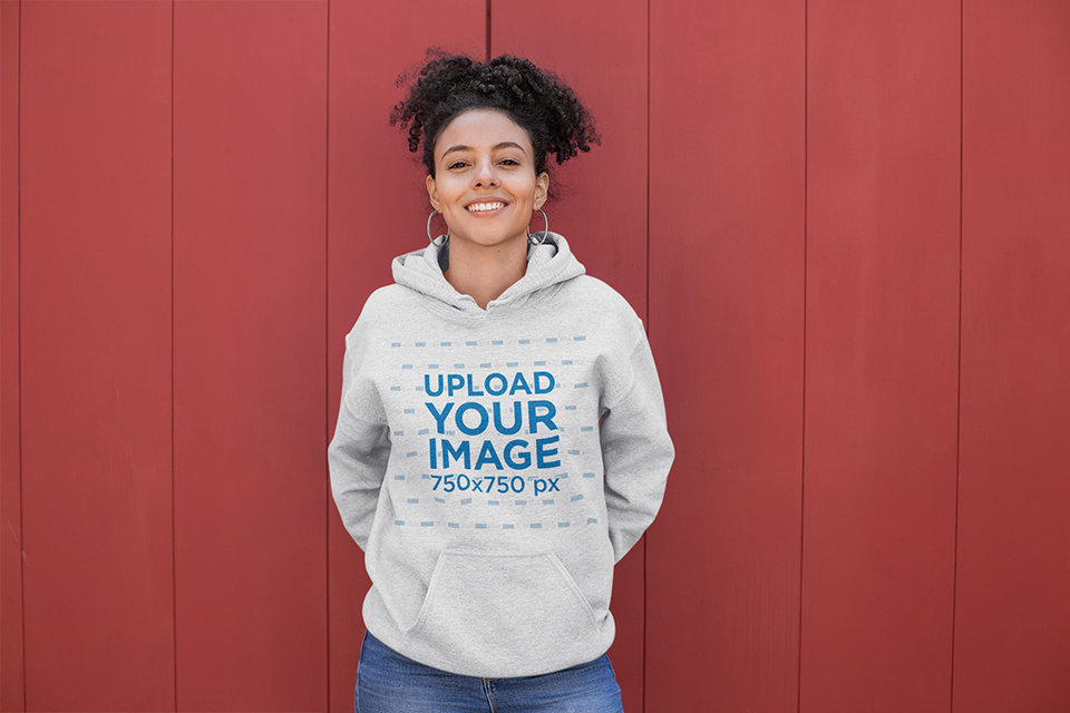 Heather Hoodie Mockup of a Smiling Woman with a Kinky Curly Ponytail