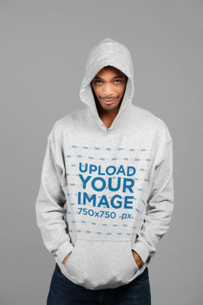 Mockup of a Man Wearing a Heathered Hoodie with His Hands in its Pockets