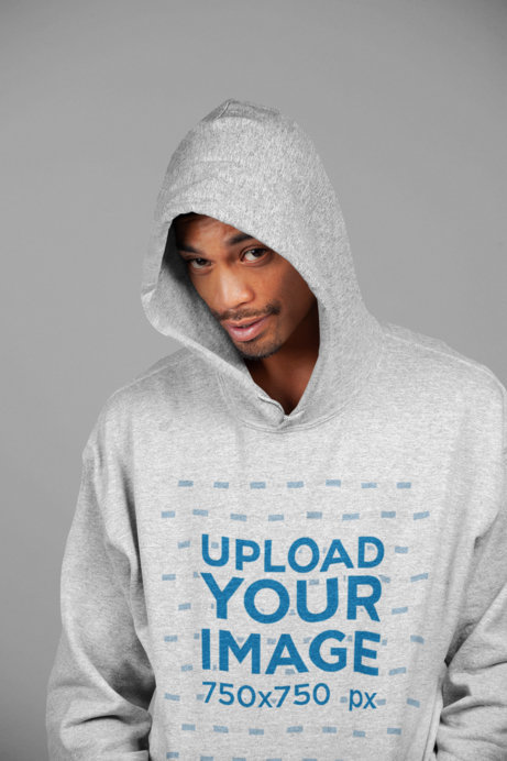 Heather Hoodie Mockup of a Man Smirking at the Camera