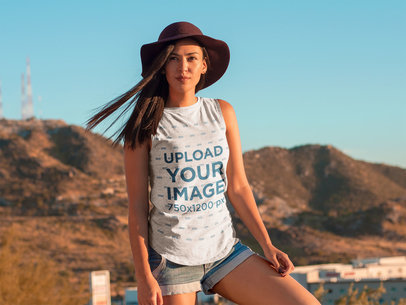 Mockup of a Woman Modeling in the Desert in a Sleeveless Shirt 