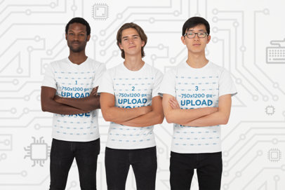 T-Shirt Mockup Featuring an Interracial Team of Gamers 26400