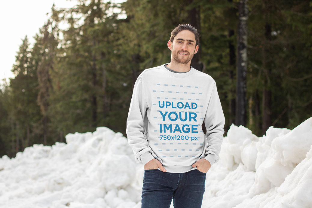 Sweatshirt Mockup of a Man at a Snowy Mountain 