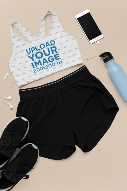 Sports Bra Mockup Featuring a Cute Sporty Outfit with Shorts 26343