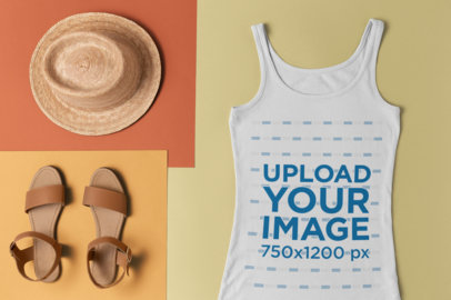 Mockup of a Slouchy Tank Top with a Straw Hat and Sandals 26553