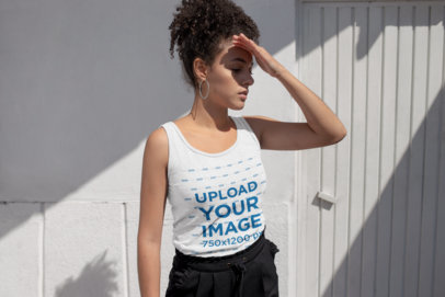 Tank Top Mockup of a Kinky-Haired Woman Covering Her Face from the Sun 23973