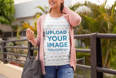 Tee Mockup of a Fashionable Pregnant Woman over a Small Bridge 26660
